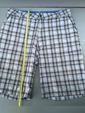 Men's Plaid Flat Front Shorts - Blue & Brown